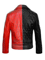 Women's Black & Red Studded Leather Jacket