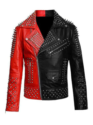 Women's Black & Red Studded Leather Jacket