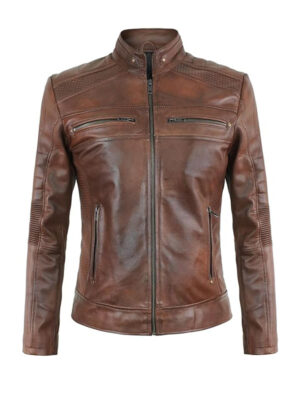 Women's Cafe Racer Waxed Leather Jacket