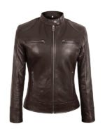 Women's Brown Cafe Racer Leather Jacket