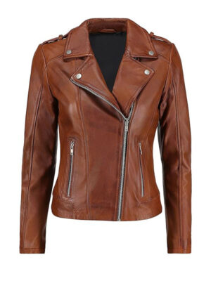Women's motorcycle Zip up Brown Leather Jacket