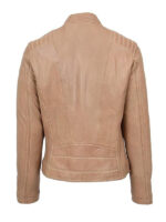 Women's Zip Up Beige Leather Jacket