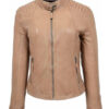 Women's Zip Up Beige Leather Jacket