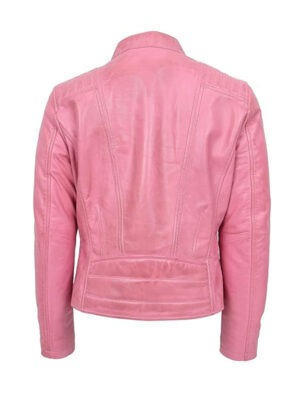 Women's Pink Leather Biker Jacket