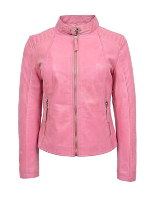 Women's Pink Leather Biker Jacket