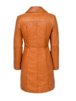 Women's Tan Knee Length Leather Coat