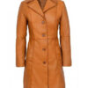 Women's Tan Knee Length Leather Coat