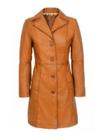 Women's Tan Knee Length Leather Coat