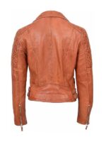 Women's Distress Brown Leather Biker Jacket