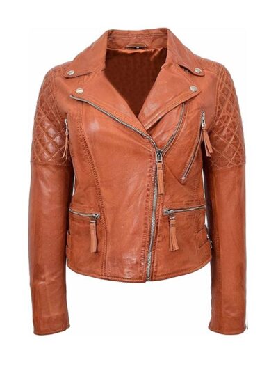 Women's Distress Brown Leather Biker Jacket