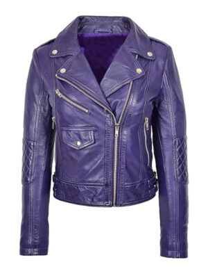 Women's Purple Biker Leather Jacket