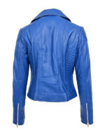 Women's Cross Zipper Blue Leather Jacket