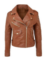 Women's Tan Leather Biker Jacket