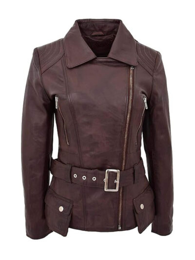 Women's Hip Length Biker Leather Jacket