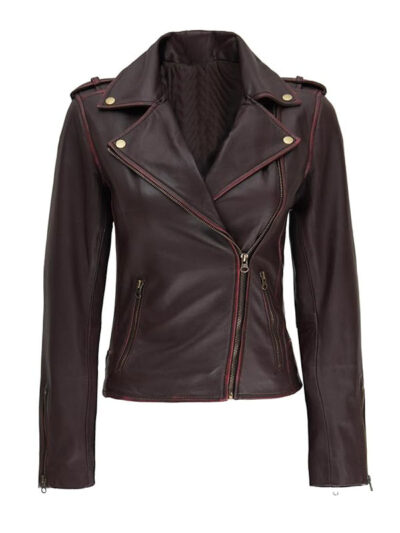 Women's Dark Brown Leather Biker Jacket