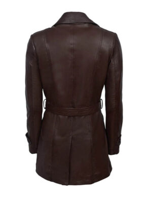 Women's Brown Mid-length Leather Coat