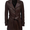 Women's Brown Mid-length Leather Coat