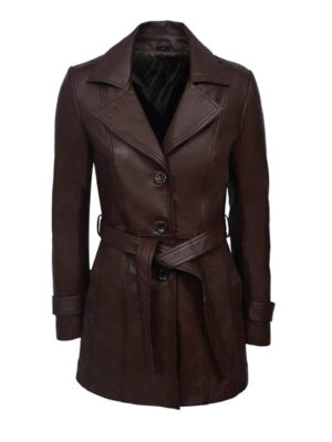 Women's Brown Mid-length Leather Coat