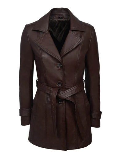 Women's Brown Mid-length Leather Coat