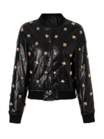 Women's Black Press Studs Leather Jacket