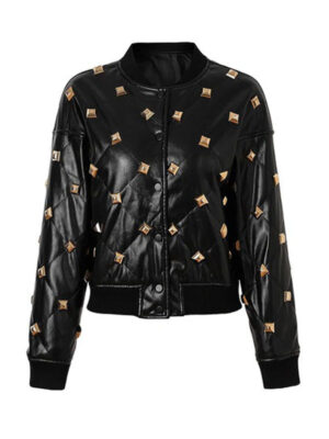 Women's Black Press Studs Leather Jacket