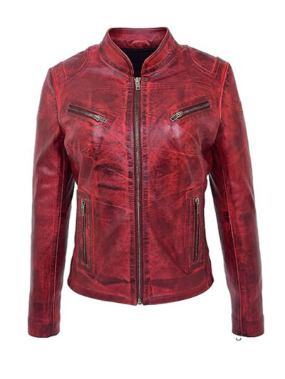 Women's Slim Fit Distress Leather Jacket