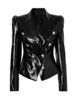 Women's Black Faux Leather Blazer