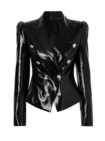 Women's Black Faux Leather Blazer