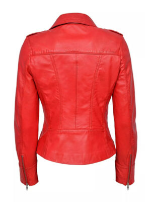 Women's Red Leather Biker Jacket