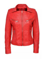 Women's Red Leather Biker Jacket