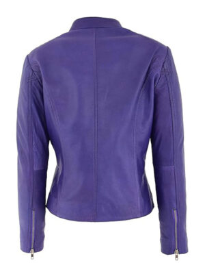 Women's Purple Zipper Leather Jacket