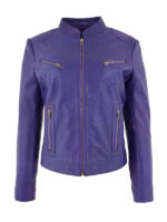 Women's Purple Zipper Leather Jacket