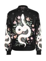 Floral Snake Print Black Bomber Jacket