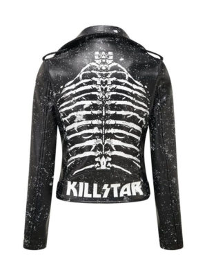 Women's Bones Print Black Leather Jacket