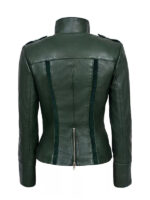 Women's Green Leather Biker Jacket