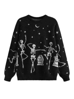 Women's Black Goth Skull Print Sweatshirt