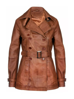 Women's Belted Leather Trench Coat