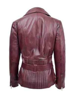 Women's Asymmetrical Zipper Maroon Leather Jacket