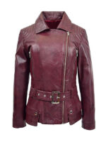 Women's Asymmetrical Zipper Maroon Leather Jacket