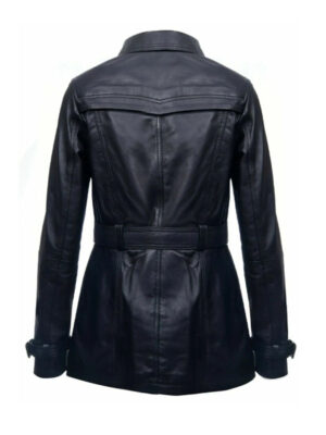 Women's Black Belted Leather Coat