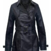 Women's Black Belted Leather Coat