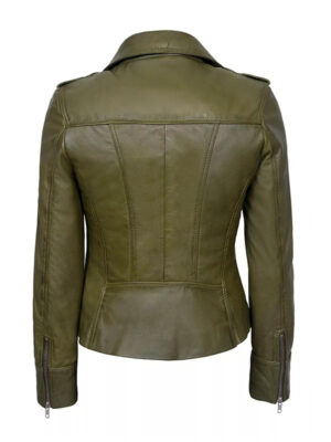 Women's Olive Green Fashion Leather Jacket