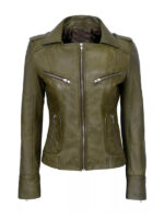 Women's Olive Green Fashion Leather Jacket