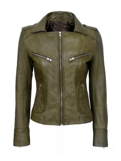 Women's Olive Green Fashion Leather Jacket