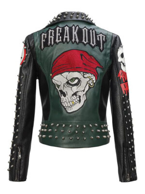 Women's Punk Style Skull Graffiti Biker Jacket