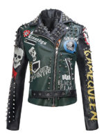 Women's Punk Style Skull Graffiti Biker Jacket