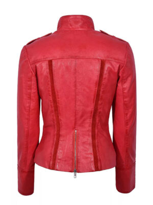 Women's Red Leather Biker Jacket