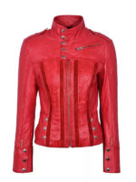 Women's Red Leather Biker Jacket