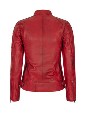 Women's Retro Biker Red Leather Jacket