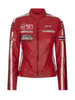 Women's Retro Biker Red Leather Jacket